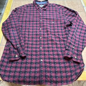 The Territory Ahead Shirt Mens Sz XL Red Black Plaid Button Down Aztec Southwest